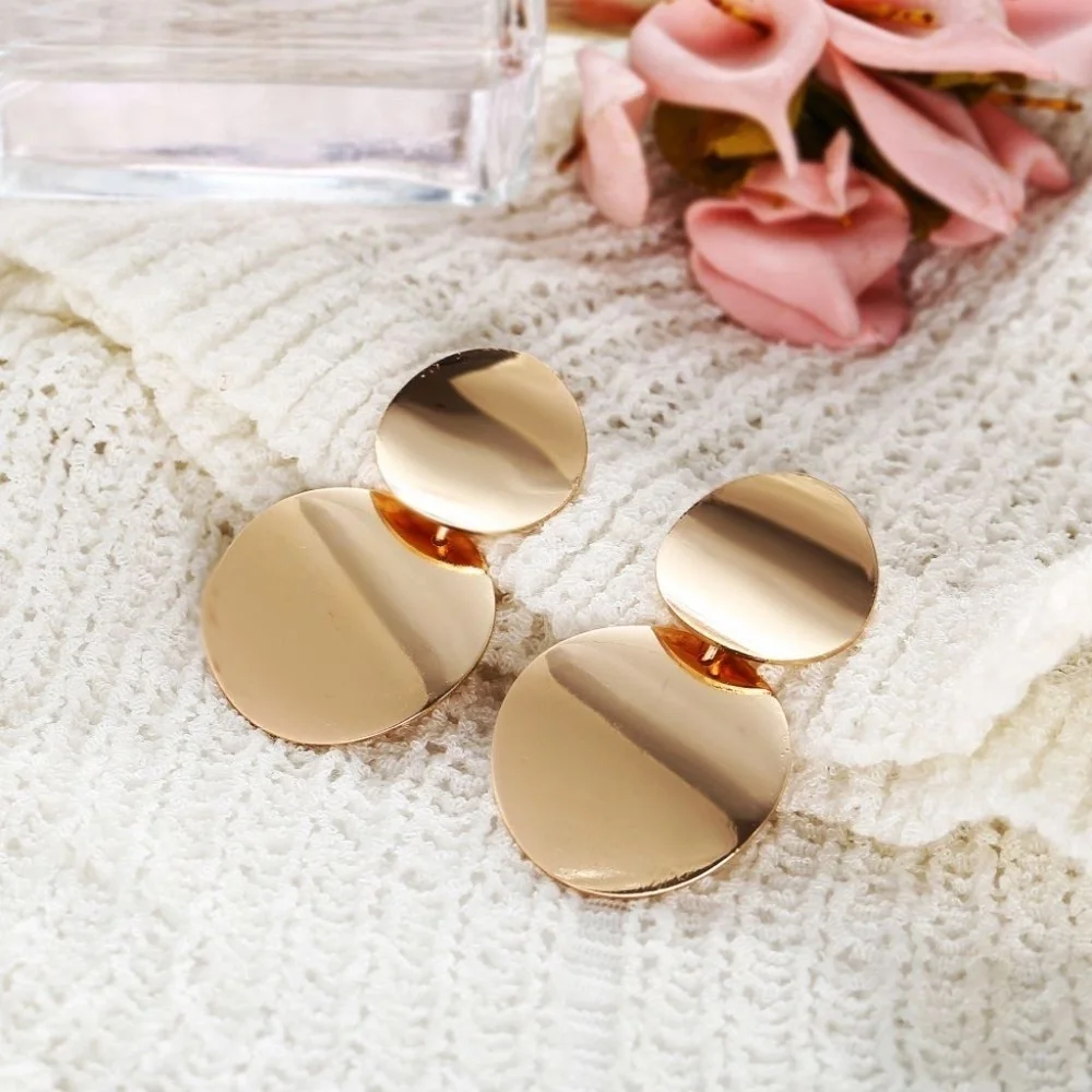 *AMARA* Gold Round Stacked Exaggerate Fashion Earrings